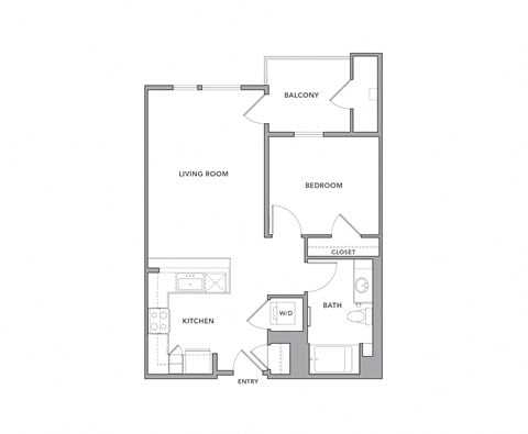 Floor plan for 1 bed, 1 bath, 766 sqft